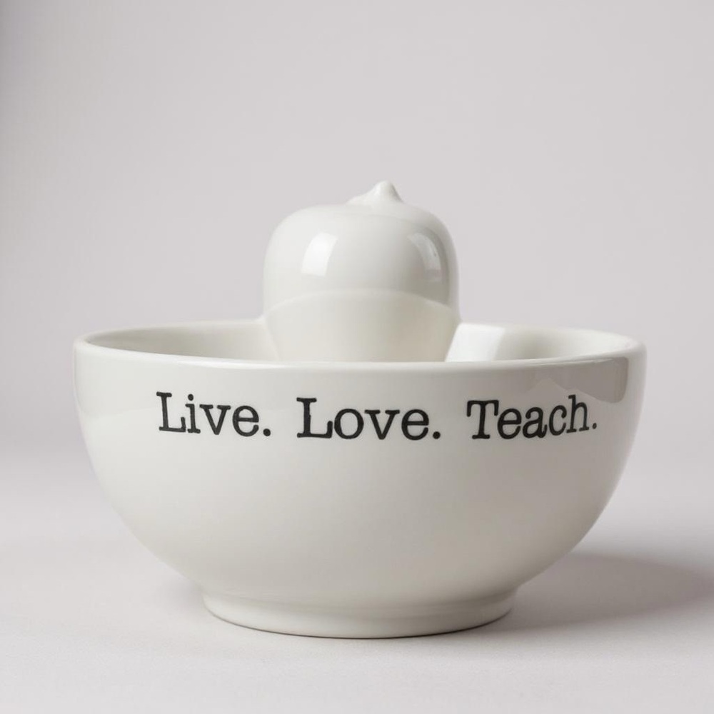 Mud Pie Ceramic Dip Bowl or Candy Dish w/ Cute Apple “ Live. Love. Teach.